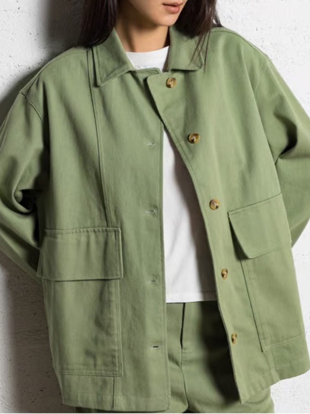 Light Green Button-Front Utility Jacket - Picture 3 of 12